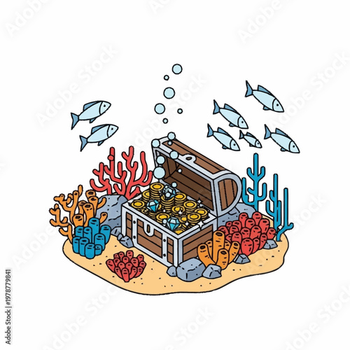 Treasure chest filled with gold coins.