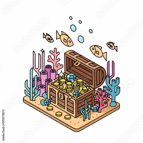 Treasure chest filled with gold coins.