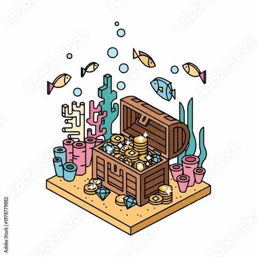 Treasure chest filled with gold coins.