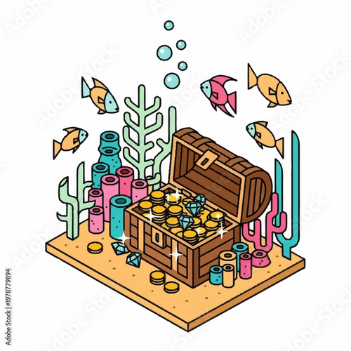 Treasure chest filled with gold coins.
