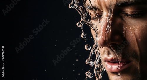 Refreshing Water Splashing on a Womans Face in a Dynamic Studio Shot.