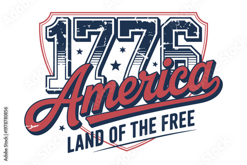 Vintage 1776 America Land of Free distressed graphic text for t shirts and apparel