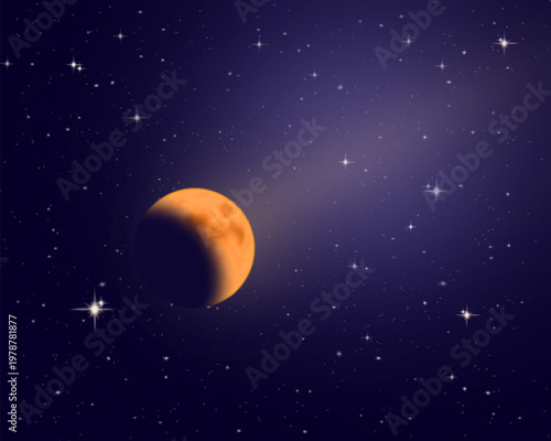 
Abstract background of the lunar month and moonlight against a starry sky with bright stars. A cosmic galaxy with light sources and stars. Vector illustration.
