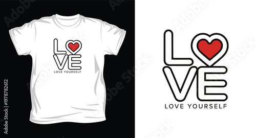 Love yourself t-shirt design with heart logo