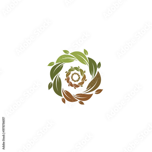 Eco friendly logo with leaves and gear.