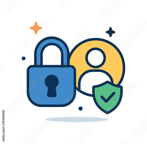 Data privacy in a digital environment focused on protecting personal information and maintaining user confidentiality, a lock combined with a user profile icon and a