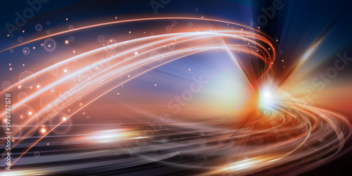 Abstract glowing light trails background, smooth luminous motion lines, futuristic neon glow, dynamic energy streaks, modern digital aesthetic, cinematic light movement, perfect for technology visuals
