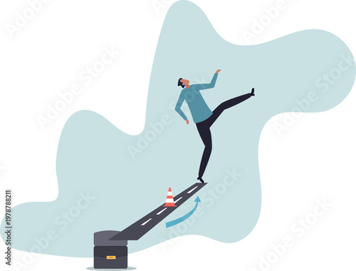 Overcome business obstacle, blocker, effort to break through road block,human life and situation.