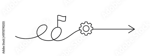 Adaptability and navigating change in a dynamic professional environment, a continuous line forming a curved path that smoothly adjusts into a straight forward arrow,