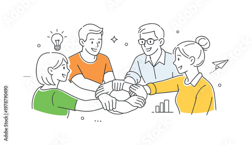 Group of people coming together to achieve a shared purpose in a social or professional setting, illustrated through a clear metaphor of interconnected hands forming a