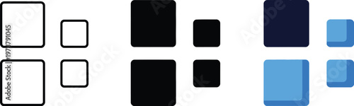 Squares icon set represents different styles of digital blocks for user interface design.