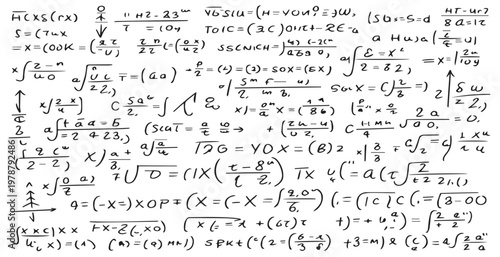 Handwritten Math Equations Background Seamless Pattern, Algebra and Geometry Formulas Doodle Texture, Scientific Calculations Sketch on Transparent Background