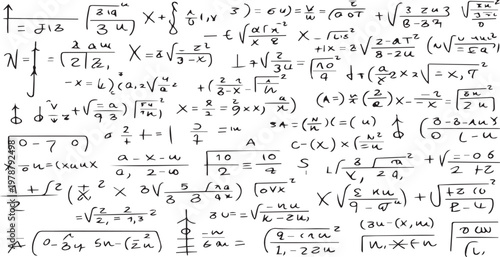 Handwritten Math Equations Background Seamless Pattern, Algebra and Geometry Formulas Doodle Texture, Scientific Calculations Sketch on Transparent Background