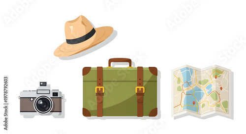 Wallpaper Mural Travel Essentials Hat Suitcase Camera Map Torontodigital.ca