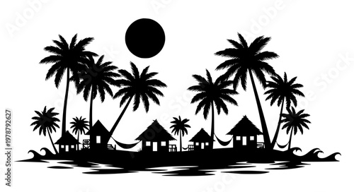 Tropical Island Vector Scene – Palm Trees and Ocean Silhouettes