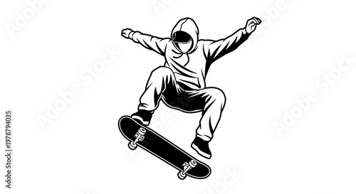 A skateboarder performing a trick in air.