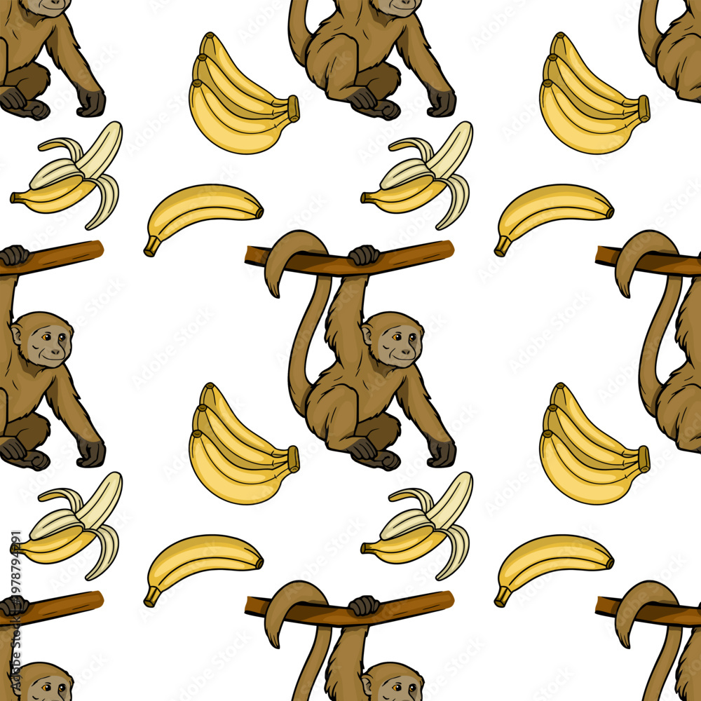 Photography Poster Playful monkey seamless pattern with ripe