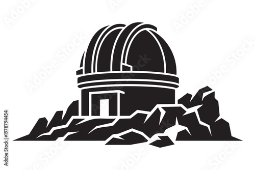 Astronomical observatory building on mountain rocky landscape vector illustration telescope station.