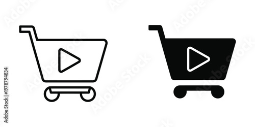 Shopping cart icons with embedded play button symbols for media or video content