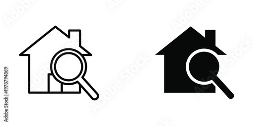 Magnifying glass inspecting a house icon in two different color schemes