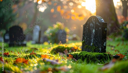 Old Cemetery Tombstones in a Peaceful and Serene Environment.