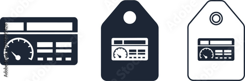 Vintage radio icon set with retro style labels for music, broadcasting, and communication design