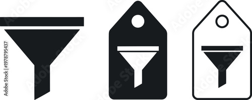 Filter icon set isolated on white background, modern black funnel symbols for web, app, and interface design