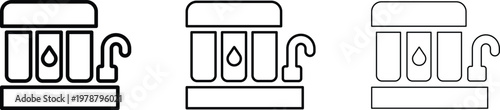 Water filter system icon set, reverse osmosis purification equipment vector, clean drinking water treatment technology in thin and bold line style