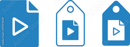 Blue Video File Icon Set with Play Symbol and Tag Labels for Digital Media and Multimedia Applications