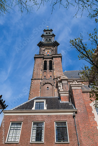 Renaissance style Western Church (Westerkerk, 1620 - 1631) - Dutch Protestant church. It stands on edge of Amsterdam’s Jordaan district, on Prinsengracht (Prince's Canal). Amsterdam, The Netherlands.