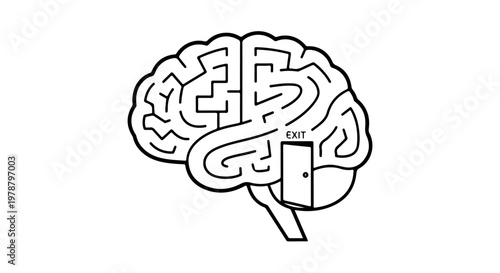 Brain with a maze and a locked door symbolizing complex thoughts and problem solving