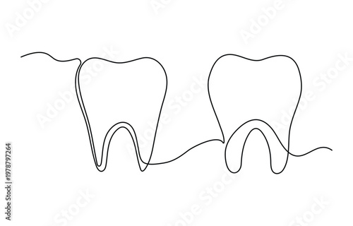Tooth icon in continuous one line art style. Line art of tooth icon. Vector illustration, Single line drawing of a tooth.