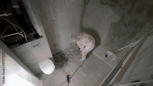 Overhead bathroom renovation work