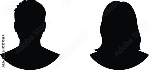 Black silhouette profile bust of a man and a woman on a white background vector illustration
