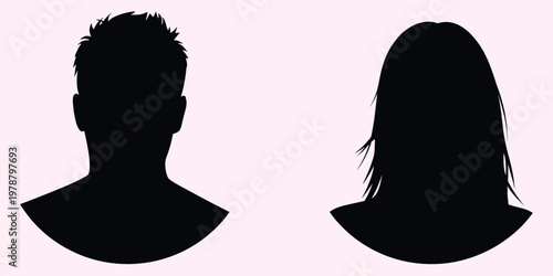 Black silhouette profiles of a man with spiky hair and a woman with long hair vector illustration