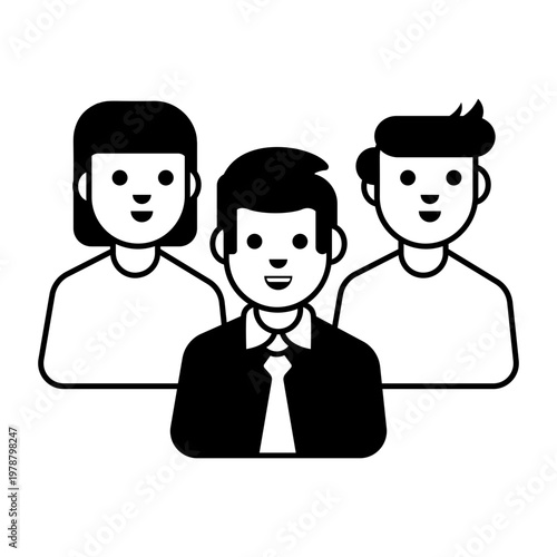 Glyph style icon depicting a collaborative team