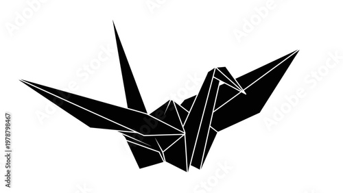 Black Origami Bird In Flight.