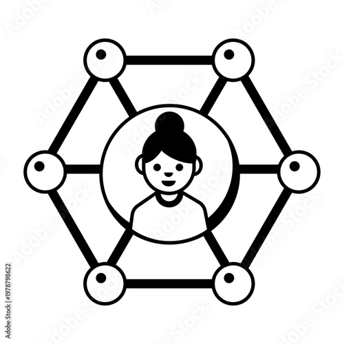A glyph style icon showing personal network connections