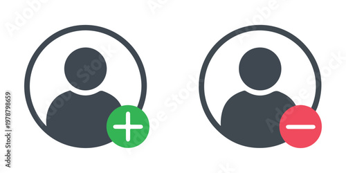 User profile icons with green plus and red minus symbols in circles for addition and removal.