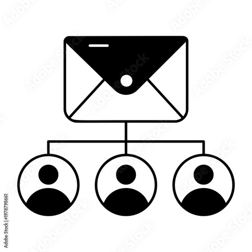A glyph style icon showing email networking concept