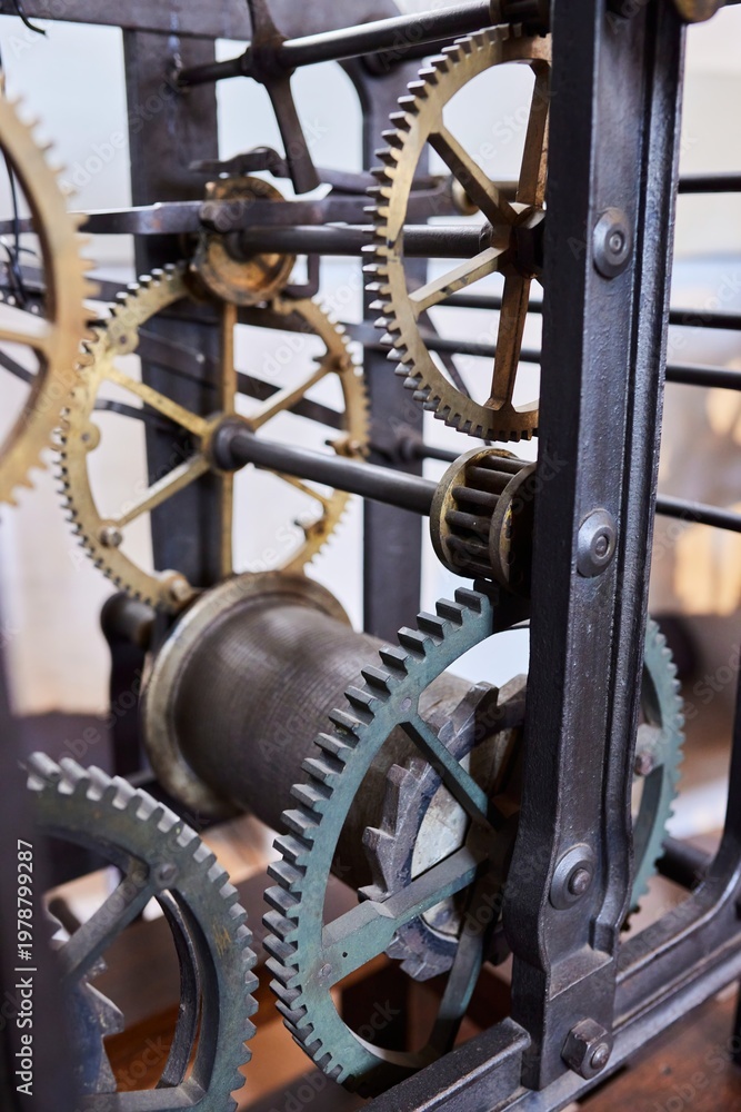 Fototapeta premium The mechanism of an antique tower clock. Close-up