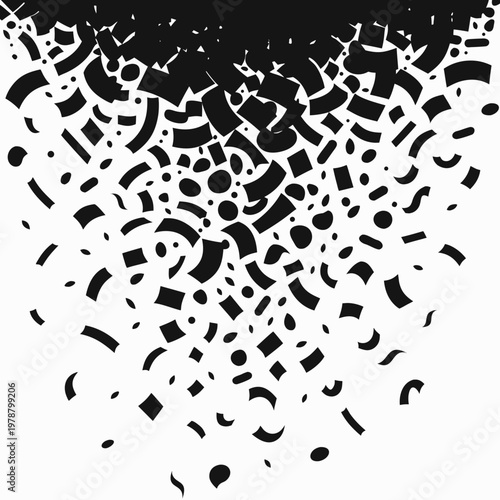 Black and white abstract shapes, geometric fragments, shattered design elements, vector graphics