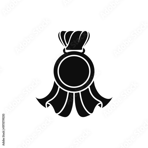 Black medal icon, award symbol, vector graphic, simple design