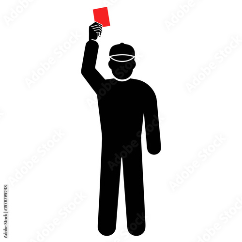 Soccer referee showing red card, penalty icon, sports illustration, black silhouette