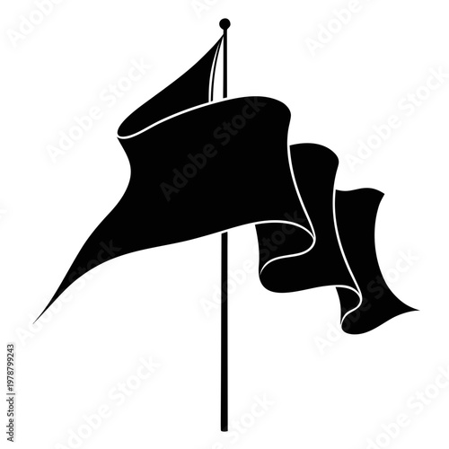 Black flag icon, waving flag symbol, flag on pole, simple flag design, vector flag illustration