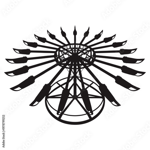 Black silhouette art, abstract sculpture, metal pentagram, occult symbol, decorative design element