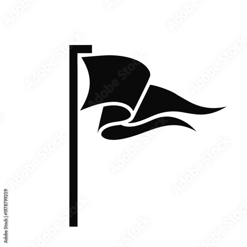 Black flag icon, waving flag symbol, flag on pole, simple flag design, vector flag illustration