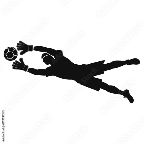 Soccer goalkeeper silhouette, diving to catch ball, sports icon, football player