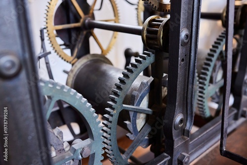 фотографія The mechanism of an antique tower clock. Close-up