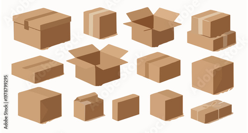 Realistic 3D Cardboard Boxes and Paper Parcels Set Shipping Packaging Collection